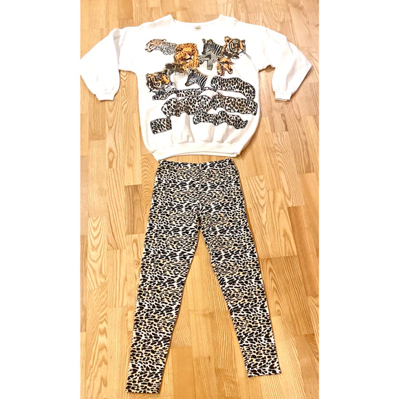 Women’s Vintage Fredrick’s Of Hollywood Sweatshirt Pants Animal Print Tiger King - Picture 1 of 11